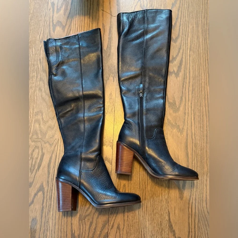 Faye Black Leather Knee-High Boots